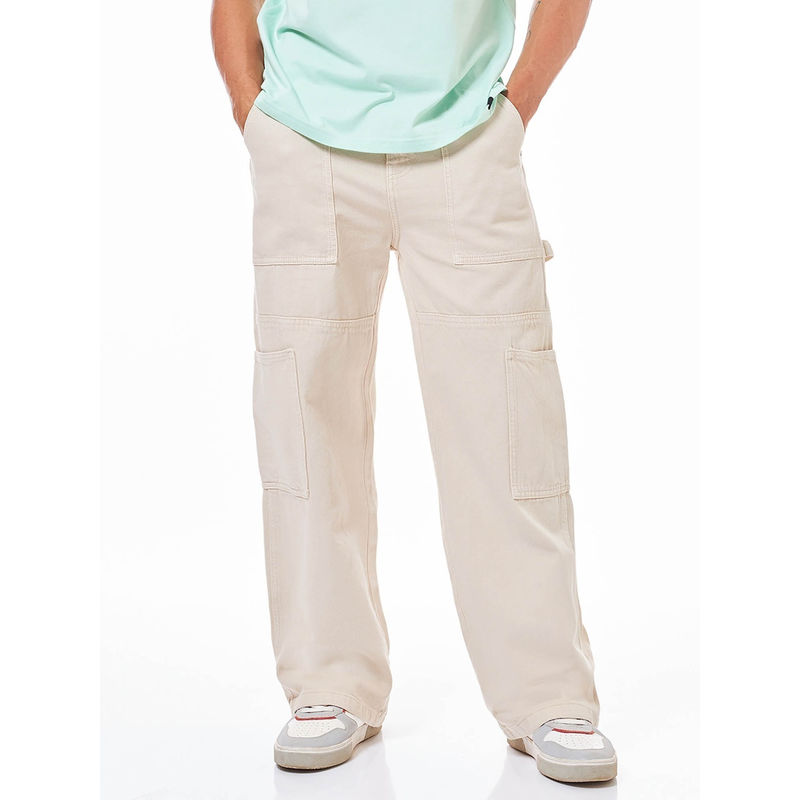 Bewakoof Mens Beige Straight Fit Cargo Carpenter Jeans (32)