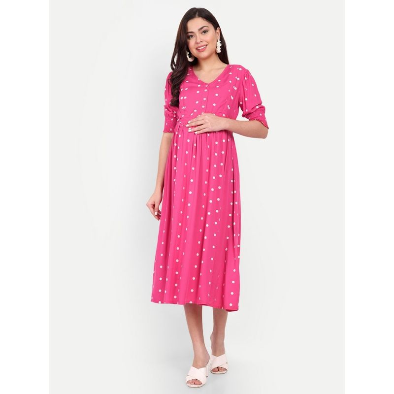 Aaruvi Ruchi Verma Pink Polka Maternity Dress (XL)