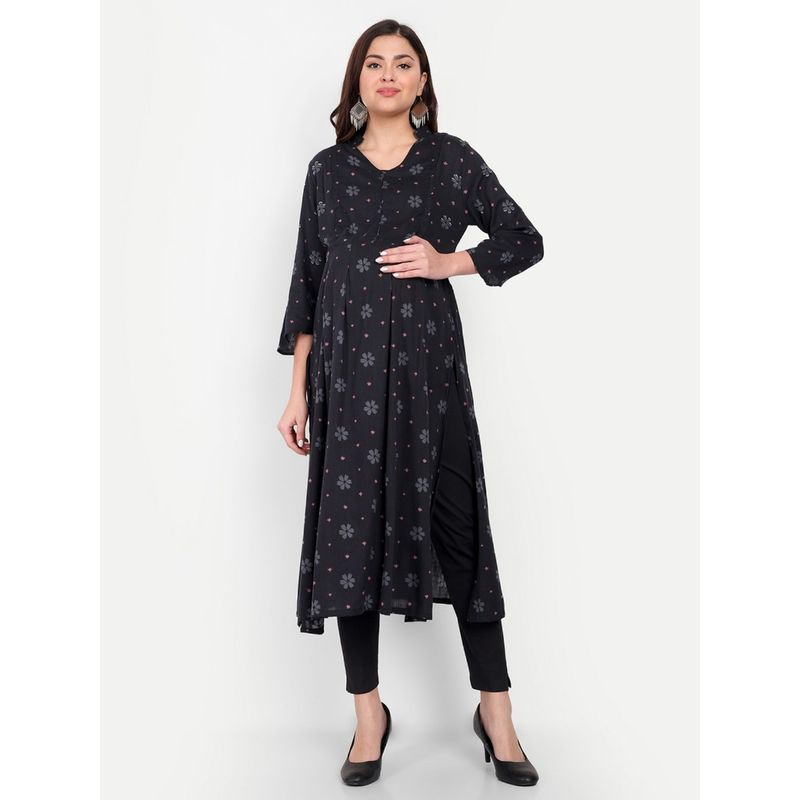 Aaruvi Ruchi Verma Black Floral Print Maternity Kurta: Buy Aaruvi Ruchi Verma Black Floral Print