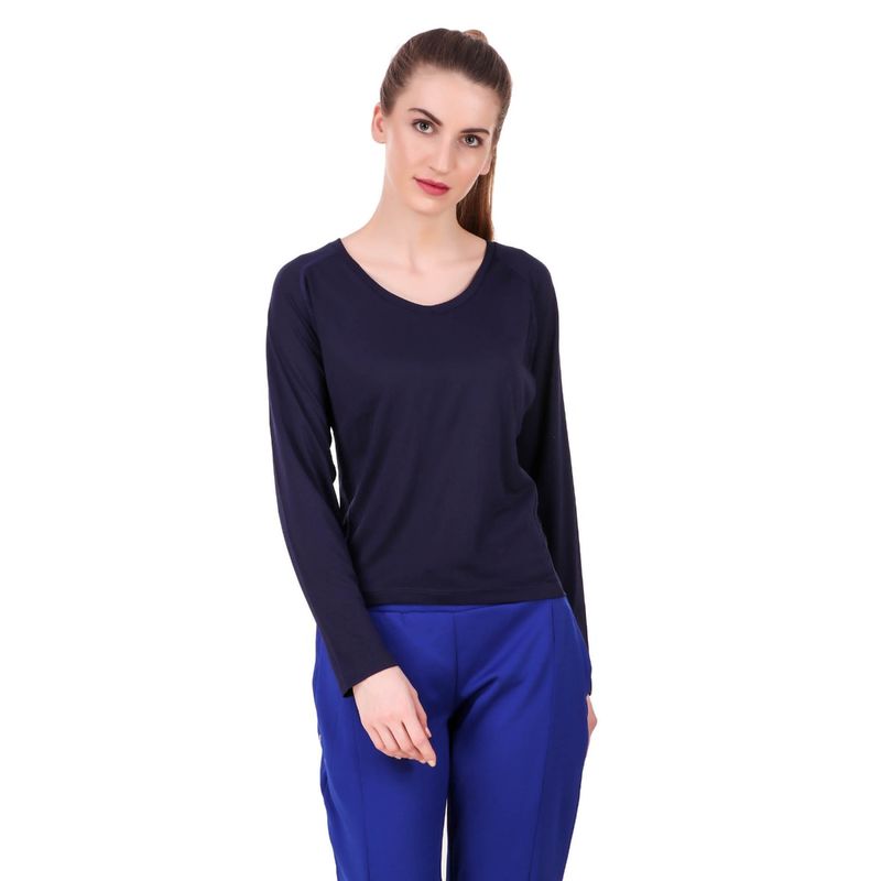 Alcis Women Navy Blue Solid T Shirt (XS)