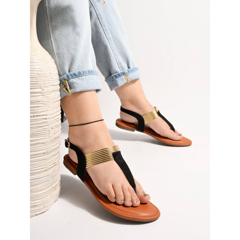 Shoetopia Stylish Ethnic Black Flat Sandals for Women & Girls (EURO 39)