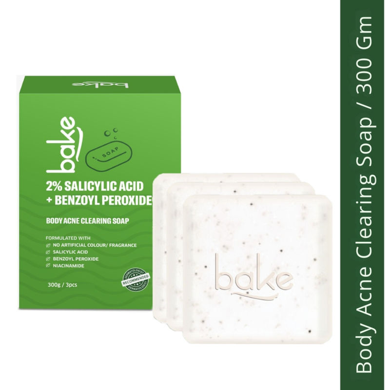 BAKE 2% Salicylic Acid + Benzoyl Peroxide Scrub Treatment Soap (Pack of 3) for Body & Back Acne
