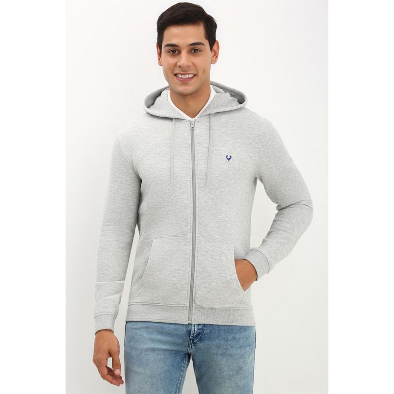 Allen Solly Men Grey Hooded Neck Full Sleeves Casual Hoodie (S)