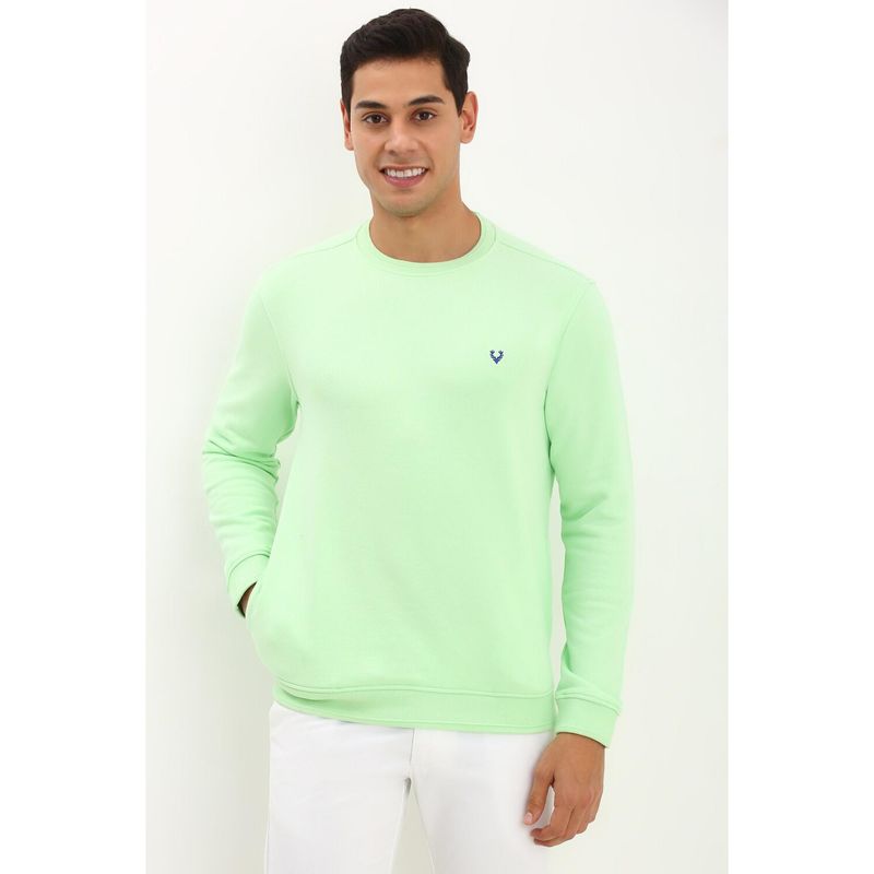 Allen Solly Men Green Crew Neck Full Sleeves Casual Sweatshirt (S)