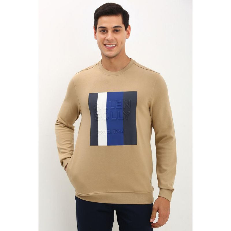 Allen Solly Men Khaki Crew Neck Full Sleeves Casual Sweatshirt (S)