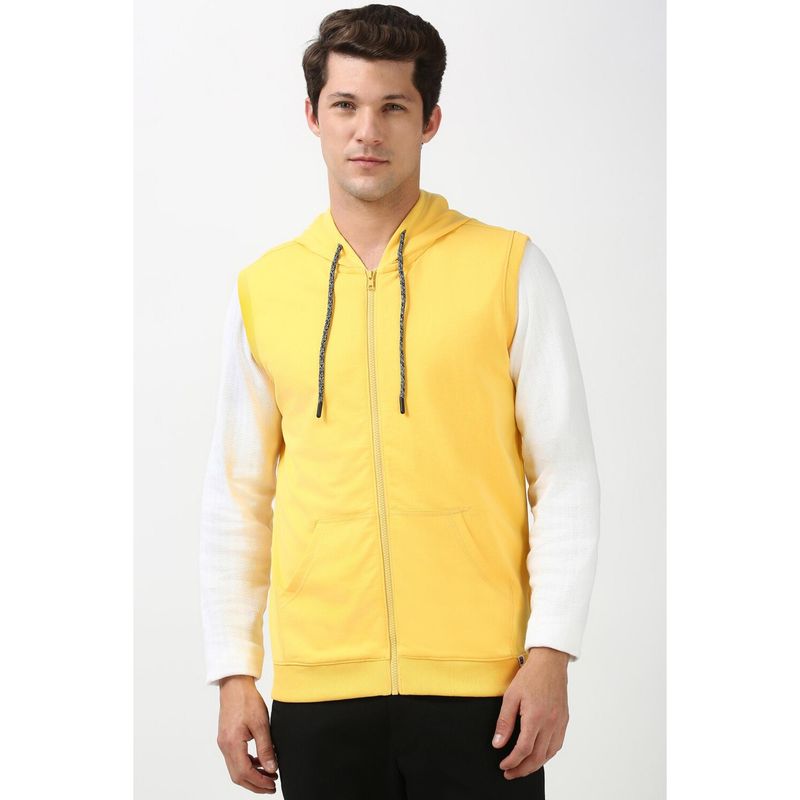 Peter England Men Yellow Solid Hoodie (M)