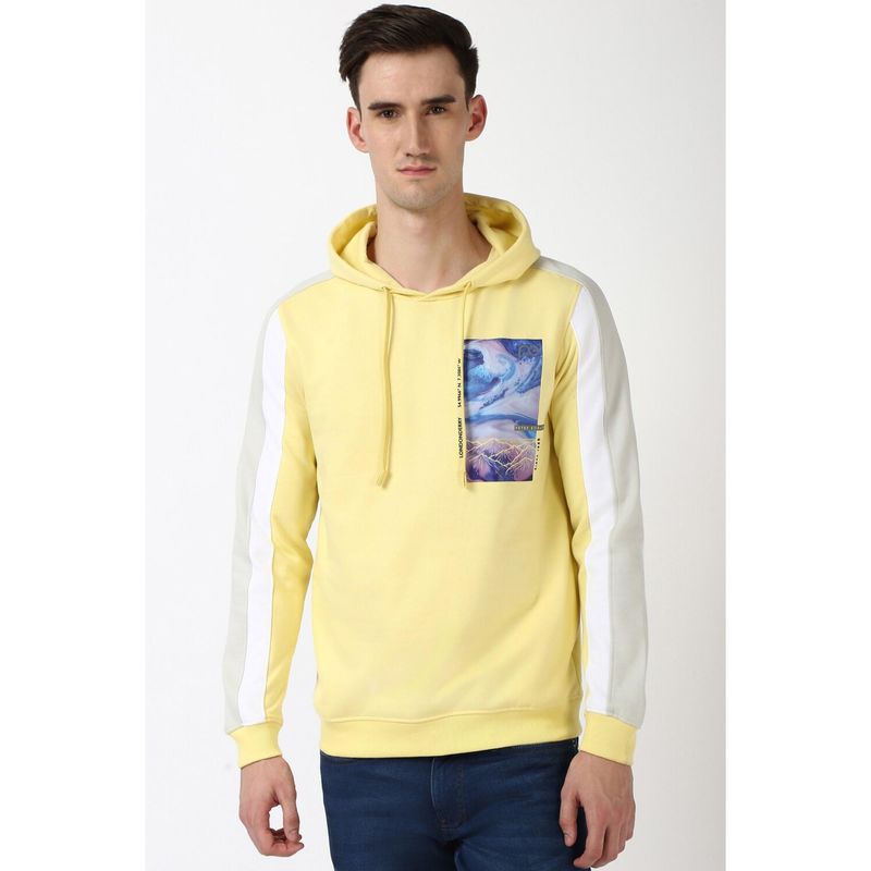 Peter England Men Yellow Graphic Print Hooded Neck Sweatshirt (S)
