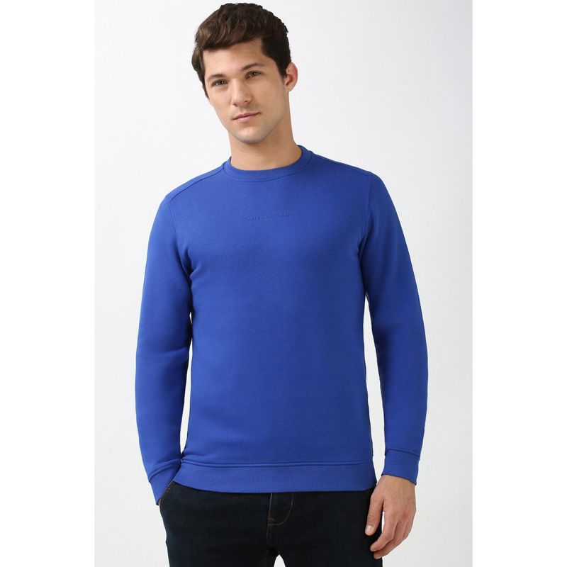 Peter England Men Blue Solid Crew Neck Sweatshirt (M)