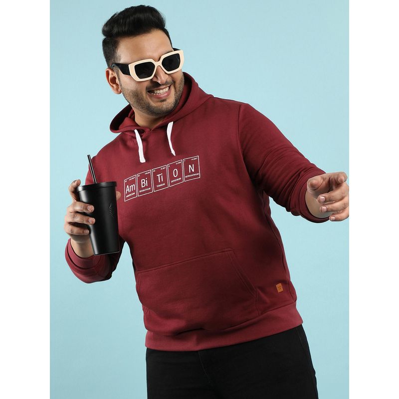 Instafab Plus Mens Maroon Red Ambition Sweatshirt with Kangaroo Pocket (3XL)