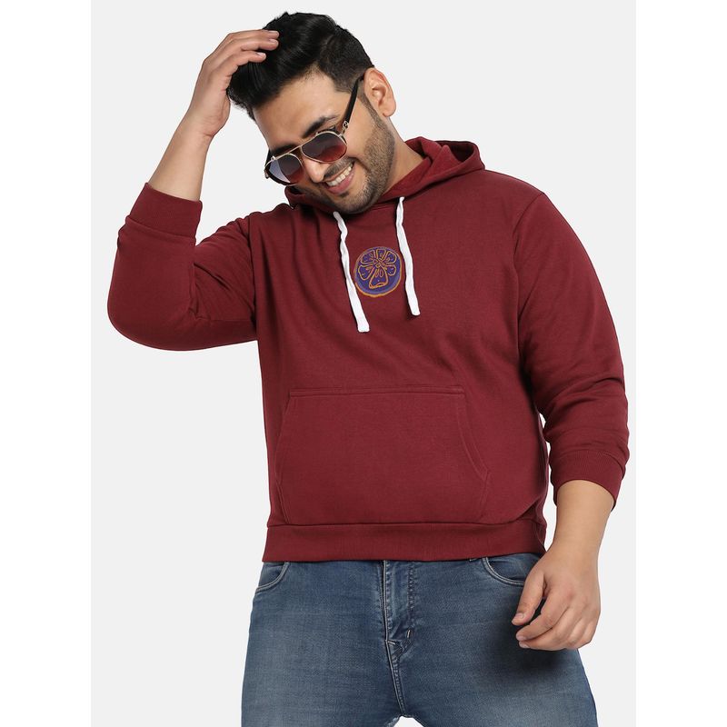Instafab Plus Mens Maroon Pullover Sweatshirt with Contrast Drawstring (3XL)