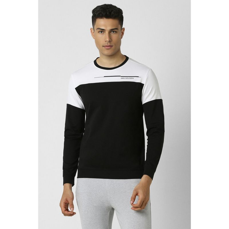 Van Heusen Men Black Color Block Crew Neck Sweatshirt (S)