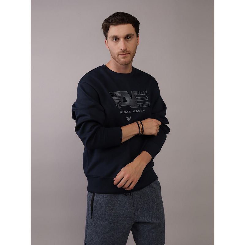 American Eagle Men Navy 24/7 Crew Neck Sweatshirt (M)