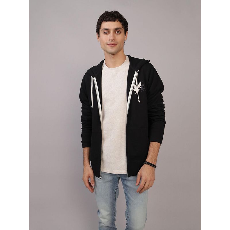 American Eagle Men Black Logo Graphic Zip-Up Hoodie (M)