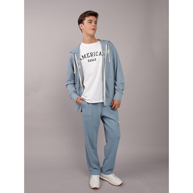 American Eagle Men Blue Logo Graphic Zip-Up Hoodie (XS)