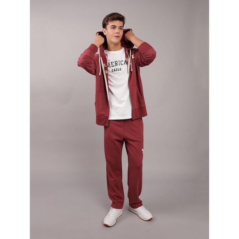 American Eagle Men Red Logo Graphic Zip-Up Hoodie (S)