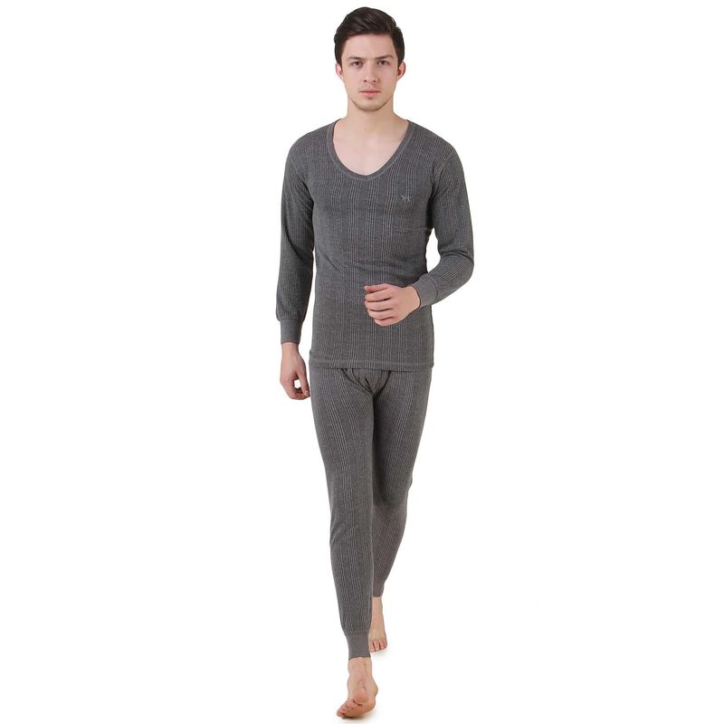 HAP Dark Grey Kings Quilted Thermal V-Neck Top & Trouser (Set of 2) (L)