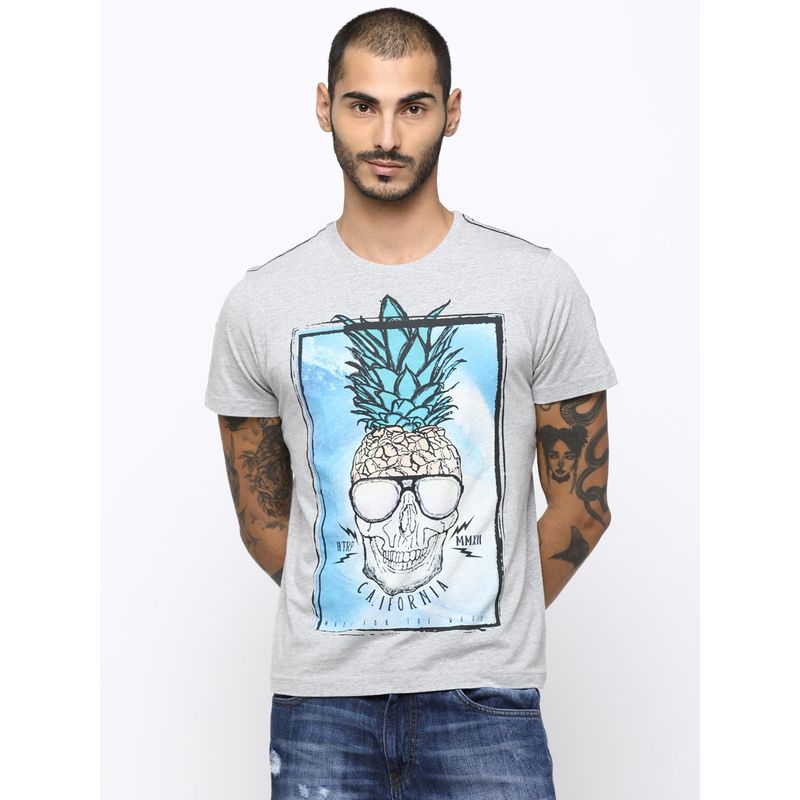 Huetrap Mens Grey Melange Short Sleeve T-Shirt (M)