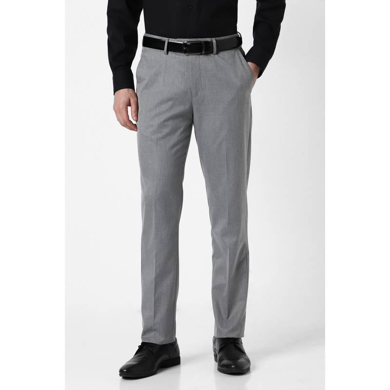 Peter England Men Grey Textured Formal Trousers (38)
