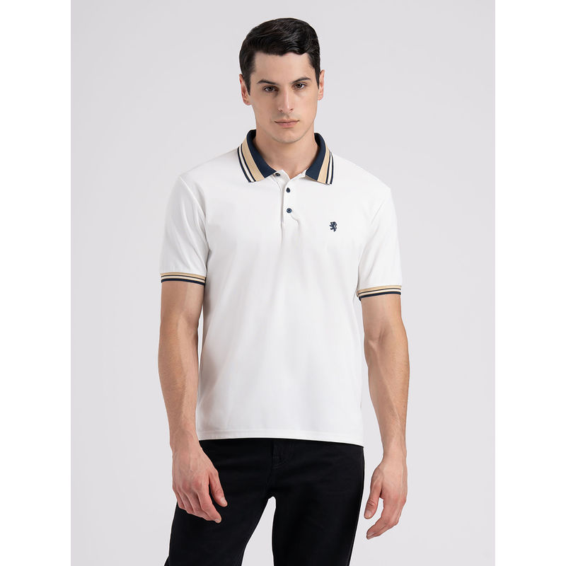 Red Tape Mens White Jacquard High Stretch Polyester Polo Collar T-shirt (2XL)