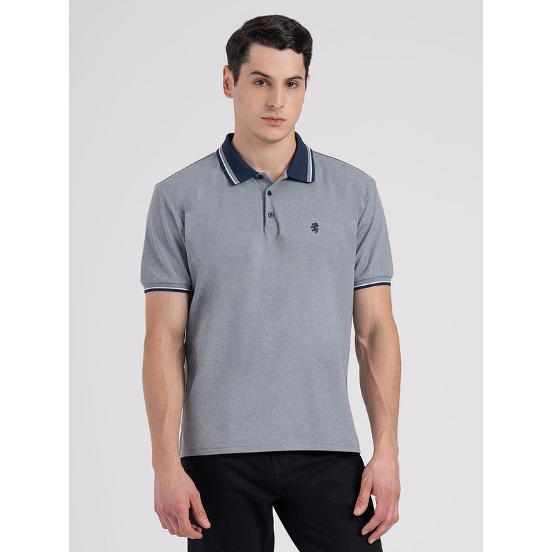 Red Tape Mens Dark Grey Melange Jacquard High Stretch Polyester Polo Collar T-shirt (L)