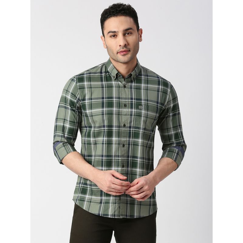 Dragon Hill Full Sleeves Forest Green Premium Cotton Fine Twill Checks Shirt (2XL)