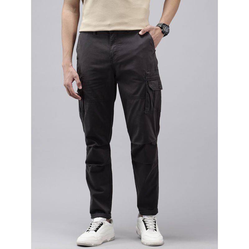 GENIPS Men Charcoal Solid Cotton Cargo Trouser (36)