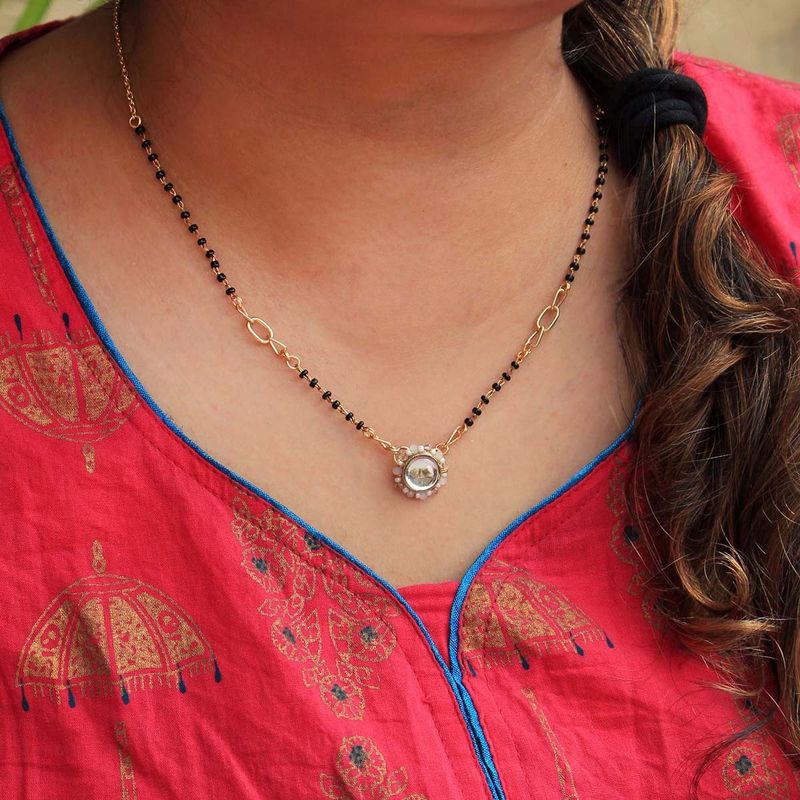 BeAbhika Kundan Drop White Beads Mangalsutra (S)