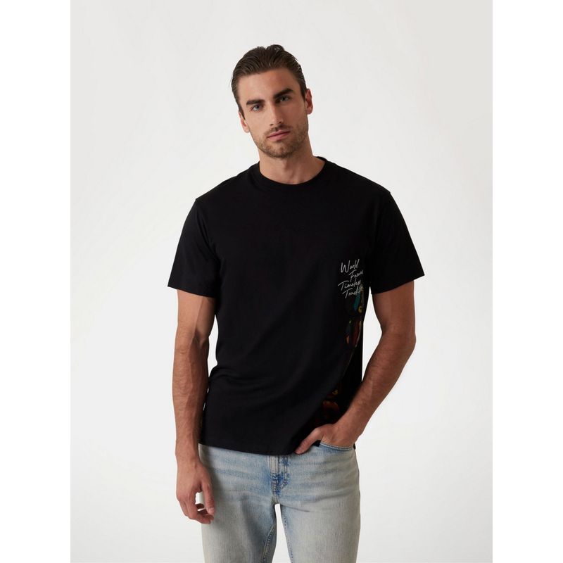 Guess Mens Black Patchwork Round Neck Short Sleeves T-Shirt (S)