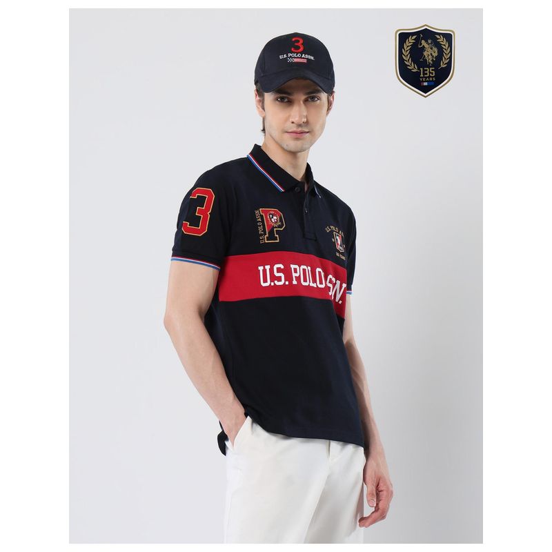 U.S. POLO ASSN. Mens Brand Printed 135 Anniversary Polo Shirt (L)