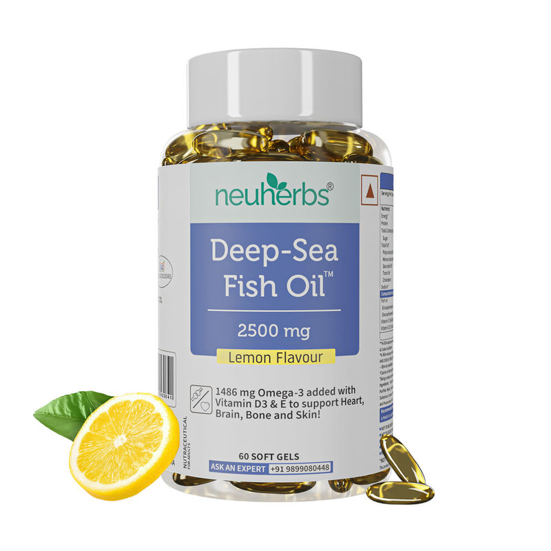 Neuherbs Deep Sea Omega 3 Fish Oil for Muscle, Joints, Heart & Cognitive Support with Lemon Flavour