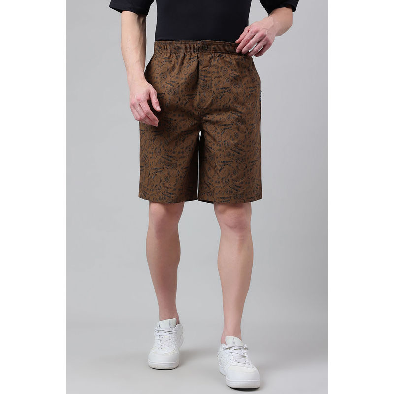 Van Heusen Men Printed Functional Pockets Combed Cotton Lounge Shorts (S)