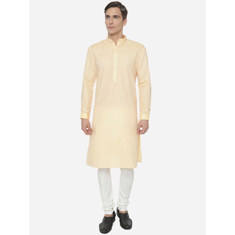 JB Studio Men Yellow Cotton Regular Fit Solid Modi Kurta (40)