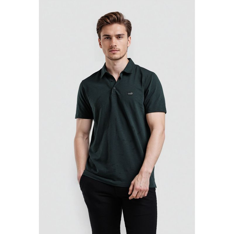 Crocodile Men Green Cotton Solid Comfortable Fit Polo T-Shirt (S)