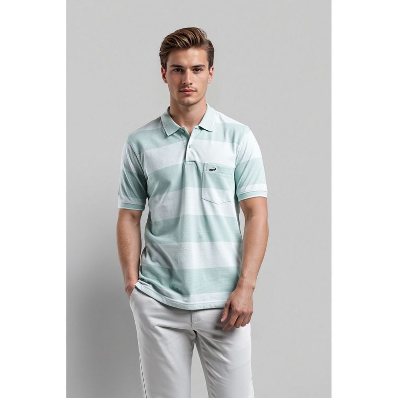 Crocodile Men Blue Cotton Stripes Comfortable Fit Polo T-Shirt (S)