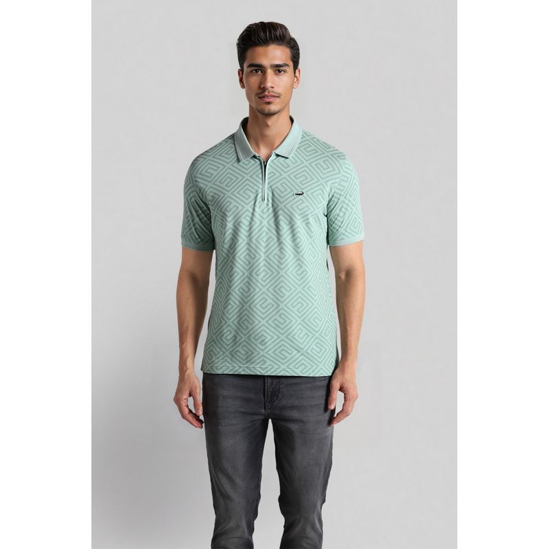 Crocodile Men Blue Cotton Geometric Slim Fit Polo T-Shirt (S)
