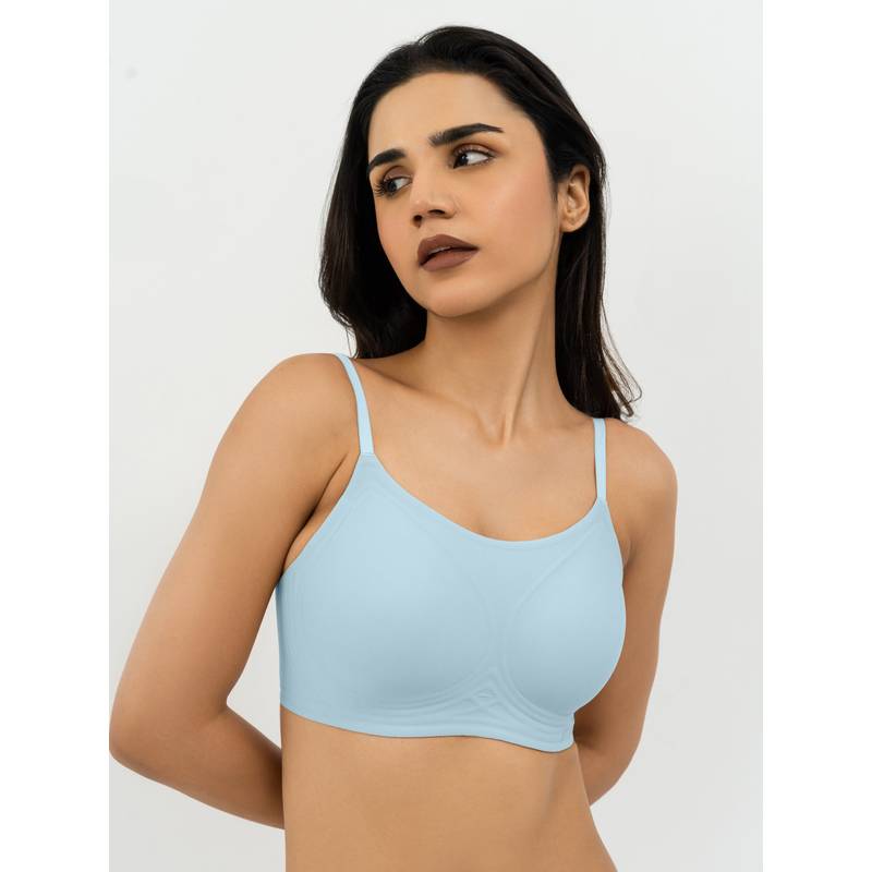 B'There Womens Full Coverage Seamless Scoop Neck Bra - Blue (XL)