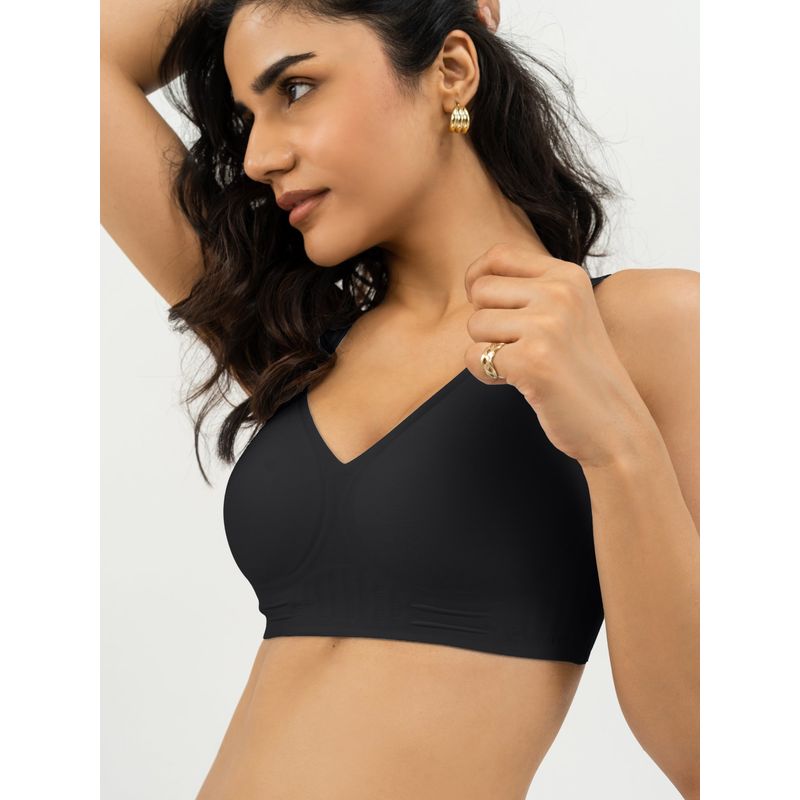 B'There Womens Premium Full Coverage Wire-Free Seamless T-shirt Bra - Black (XL)