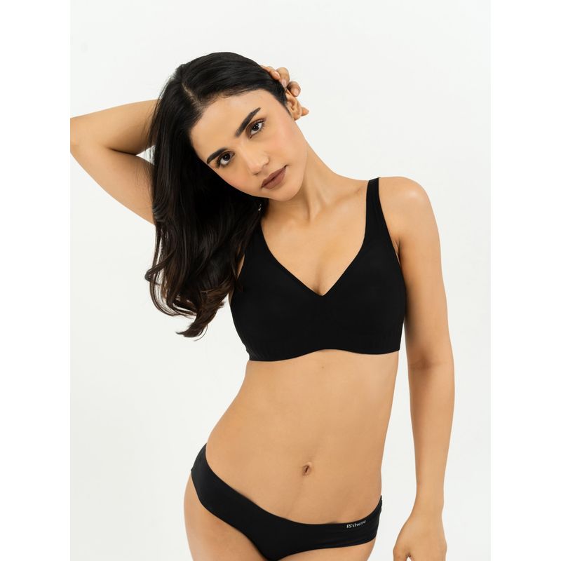 B'There Womens Premium Medium Coverage Seamless Plunge Bra - Black (XL)