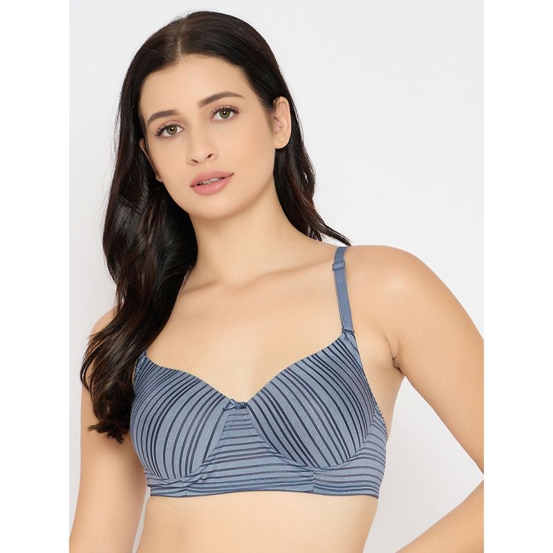 Clovia Polyamide Stripes Padded Full Cup Wire Free T-Shirt Bra - Grey (38C)