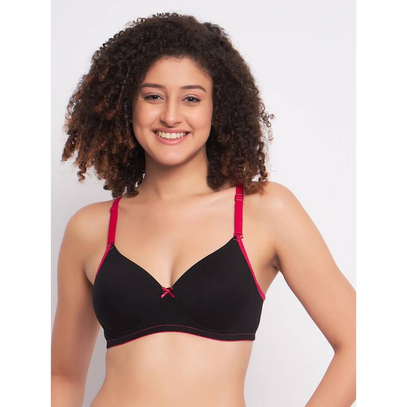 Clovia Cotton Solid Padded Full Cup Wire Free T-Shirt Bra - Black (36B)