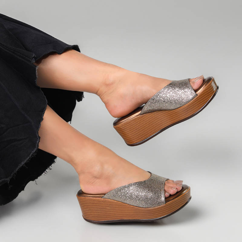 Monrow Mary Silver Wedges Heels (EURO 36)