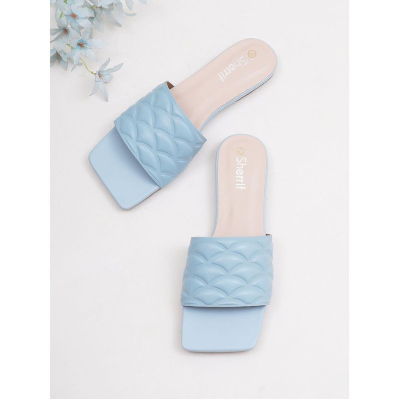 Sherrif Shoes Women Blue Solid Square Toe Flats (EURO 36)