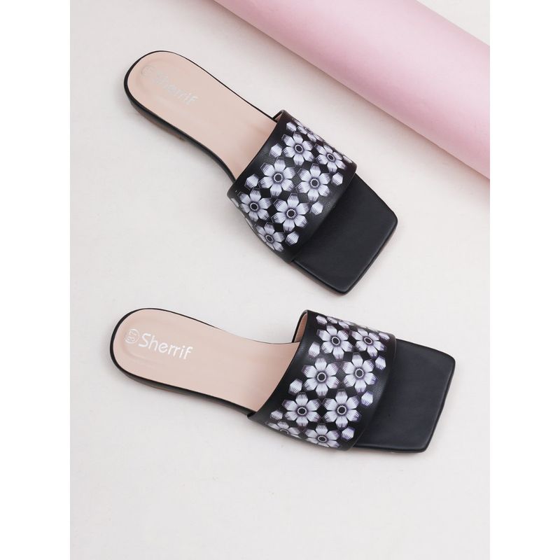 Sherrif Shoes Women Black Printed Square Toe Flats (EURO 37)