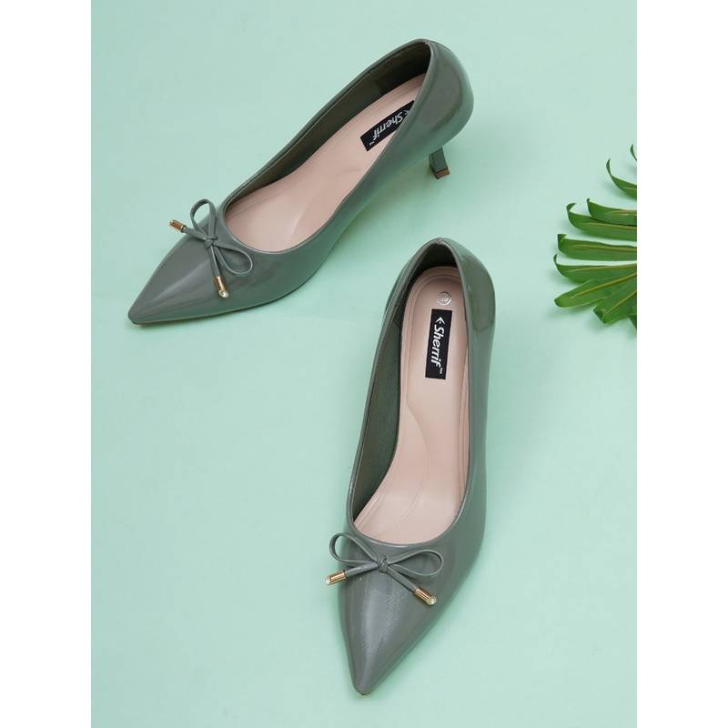 Sherrif Shoes Green Stiletto Solid Pump Heels (EURO 34)