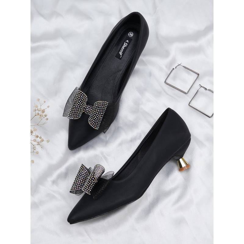 Sherrif Shoes Black Kitten Solid Pump Heels (EURO 34)