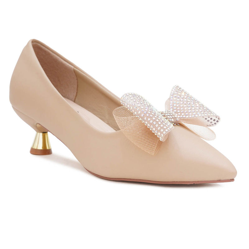 Sherrif Shoes Cream Kitten Solid Pump Heels (EURO 33)