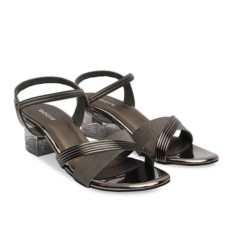 ROCIA By Regal Gun Metal Women Shimmer Block Heel Sandals (EURO 37)