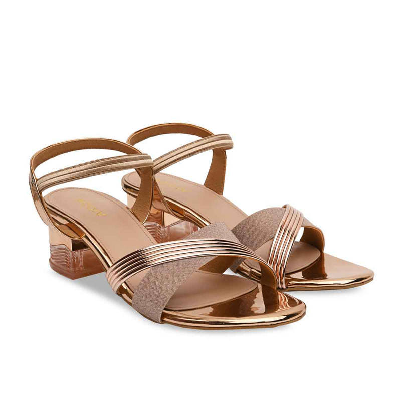 ROCIA By Regal Rose Gold Women Shimmer Block Heel Sandals (EURO 39)
