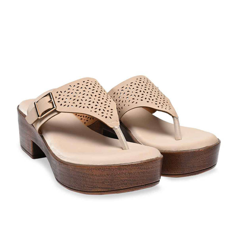 ROCIA By Regal Cream Women Laser Cut Sandals (EURO 39)