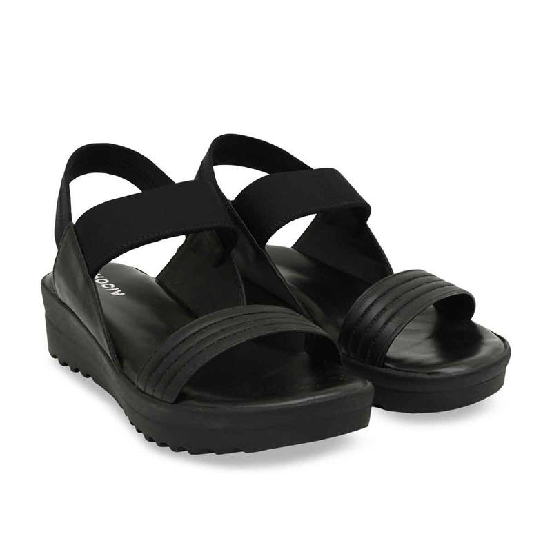 ROCIA By Regal Black Women Casual Wedge Heel Sandals (EURO 36)